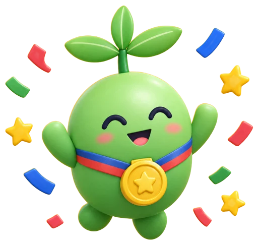 Sprout celebrating with a gold medal