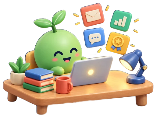 Sprout learning at a small desk